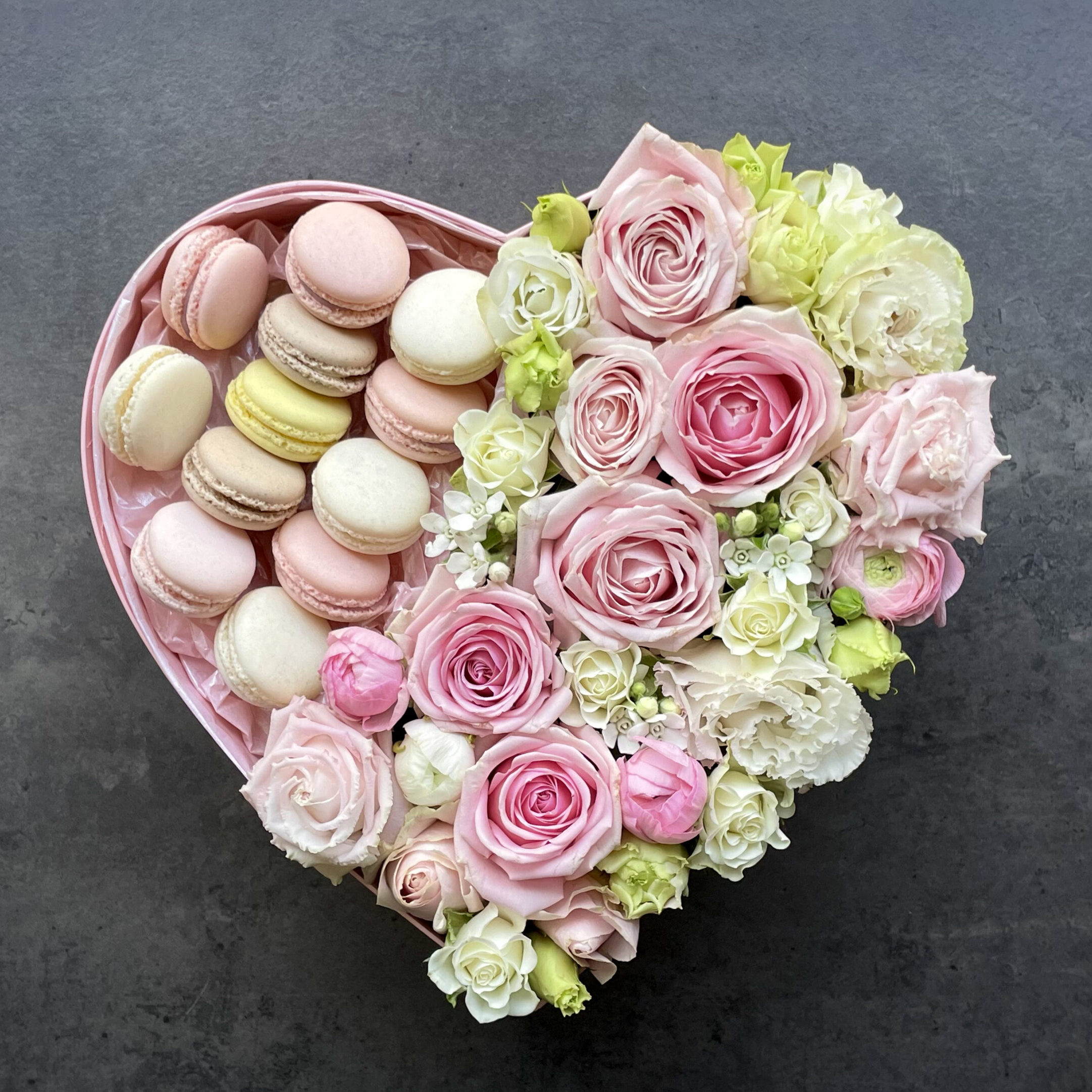 Pink Heart with Flowers and Macaroons S