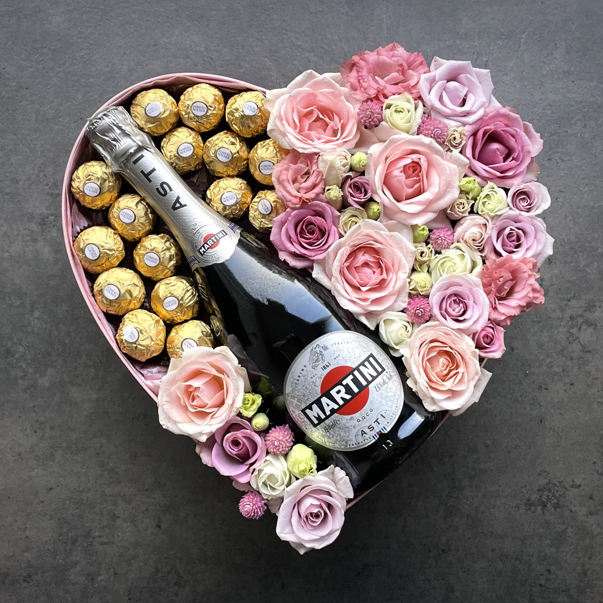 Pink Heart with Flowers Martini Asti and Ferrero L